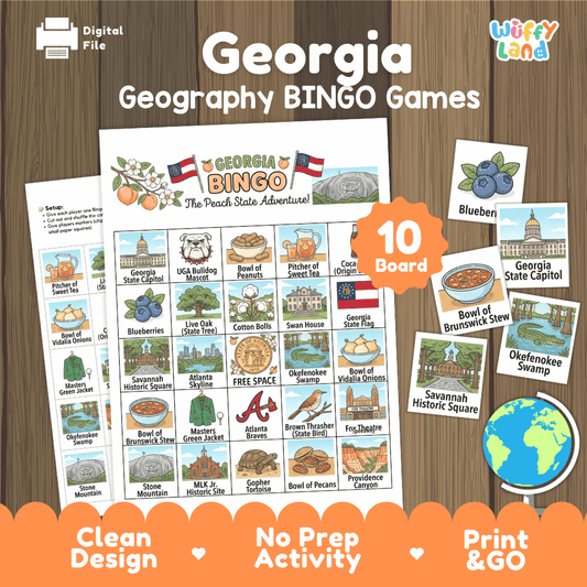 Georgia Geography BINGO Game | Peach State Culture and Landmarks Printable Activity