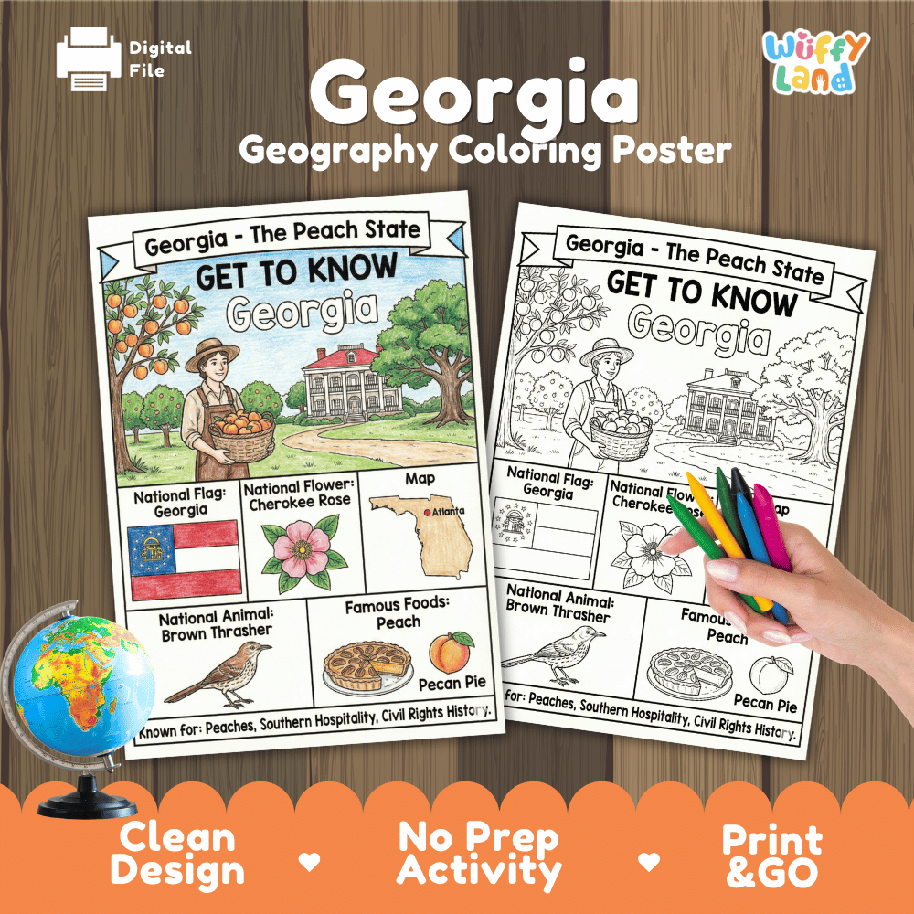 Georgia Geography Coloring Poster Worksheets