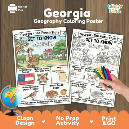 Georgia Geography Coloring Poster Worksheets