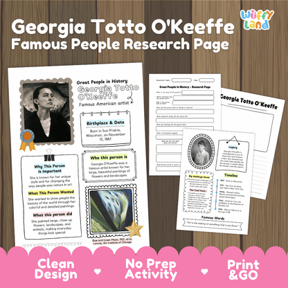 Georgia Totto O'Keeffe Famous People Research Page Worksheets and Biography Activity