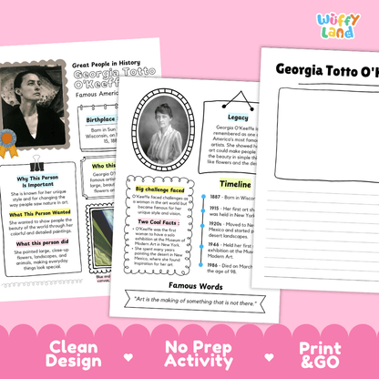 Georgia Totto O'Keeffe Famous People Research Page Worksheets and Biography Activity