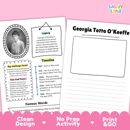 Georgia Totto O'Keeffe Famous People Research Page Worksheets and Biography Activity
