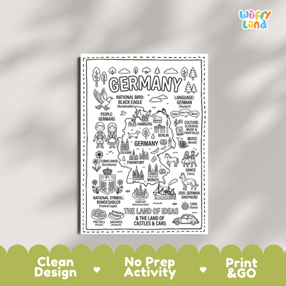 Educational activity coloring page highlighting Germany's national symbol the Bundesadler Federal Eagle and Cornflower