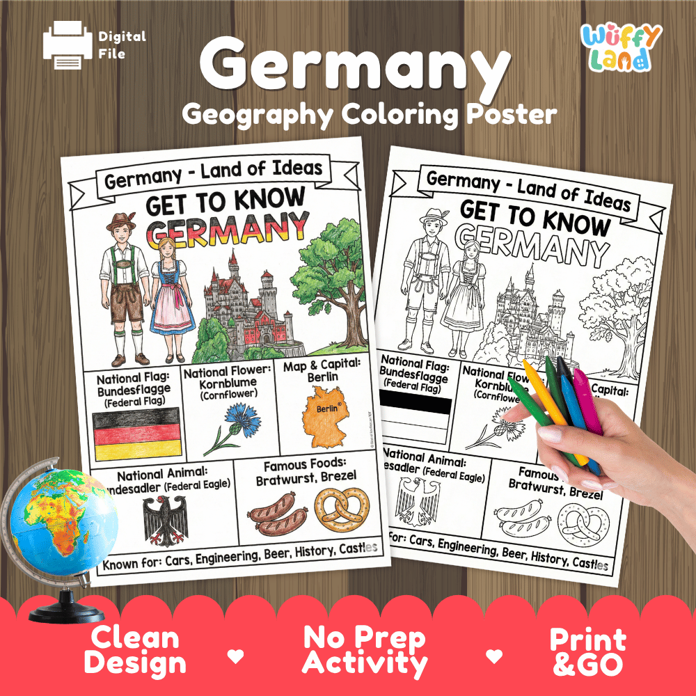 Germany Geography Coloring Poster and Fact Sheet Printables
