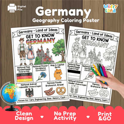 Germany Geography Coloring Poster and Fact Sheet Printables