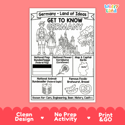Germany Geography Coloring Poster and Fact Sheet Printables