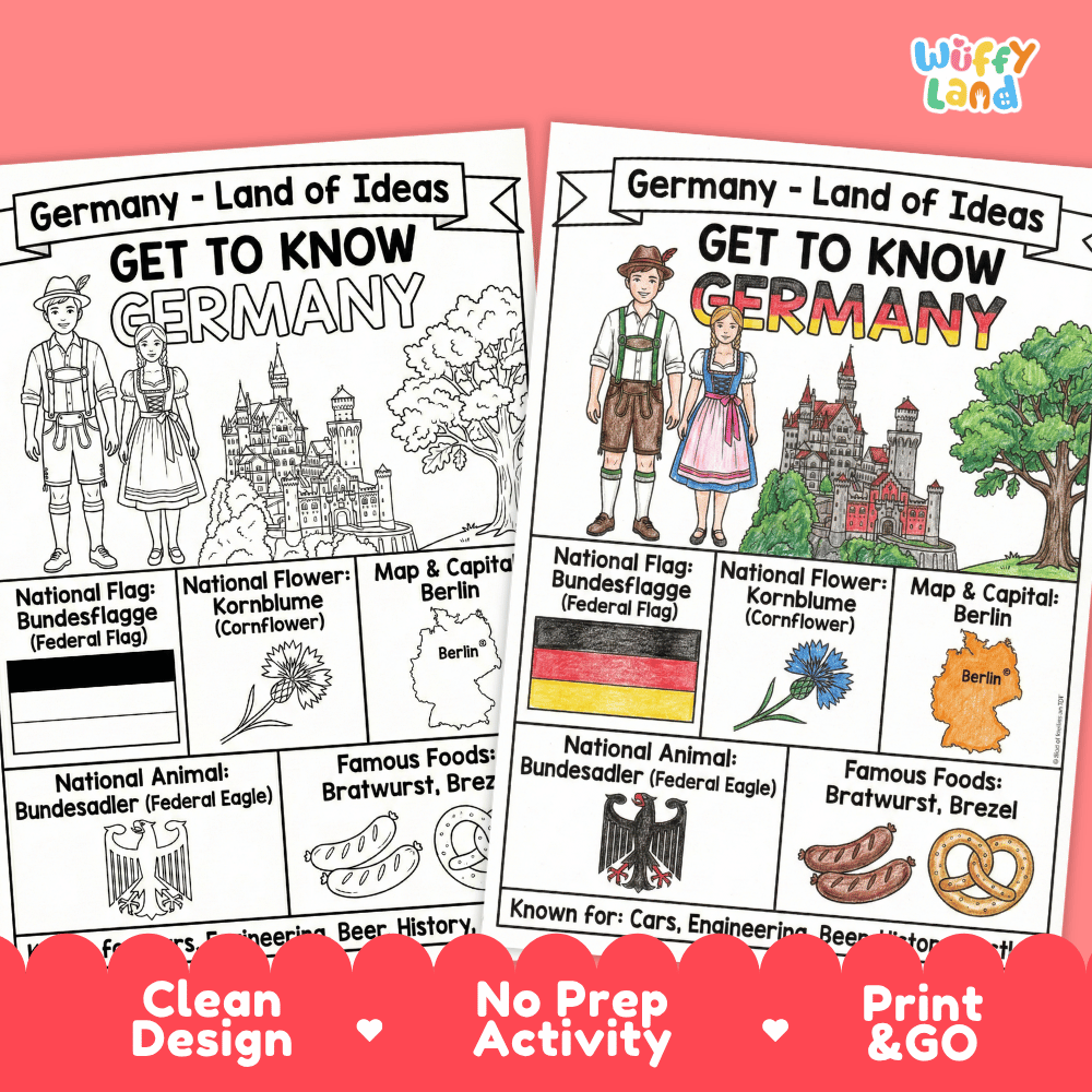 Germany Geography Coloring Poster and Fact Sheet Printables