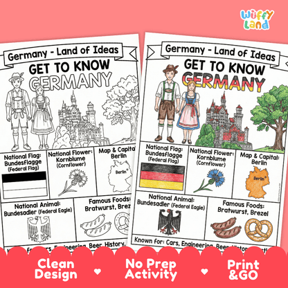 Germany Geography Coloring Poster and Fact Sheet Printables