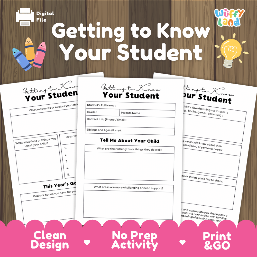 Getting to Know Your Student Back to School Parent Questionnaire Printable