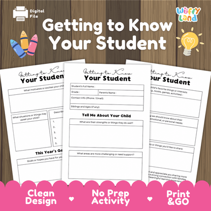 Getting to Know Your Student Back to School Parent Questionnaire Printable