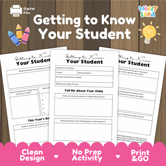 Getting to Know Your Student Back to School Parent Questionnaire Printable