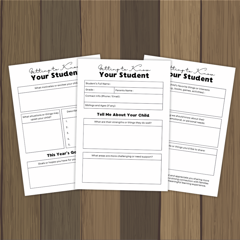 Getting to Know Your Student Back to School Parent Questionnaire Printable