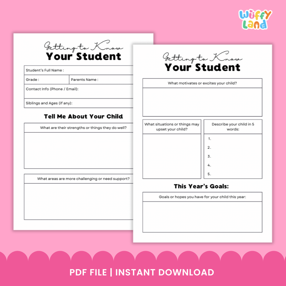 Getting to Know Your Student Back to School Parent Questionnaire Printable