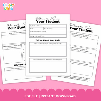 Getting to Know Your Student Back to School Parent Questionnaire Printable