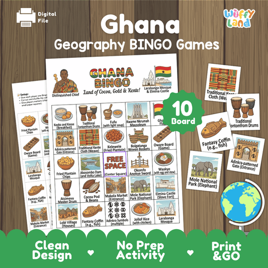 Ghana Geography Bingo Game Printable Activity