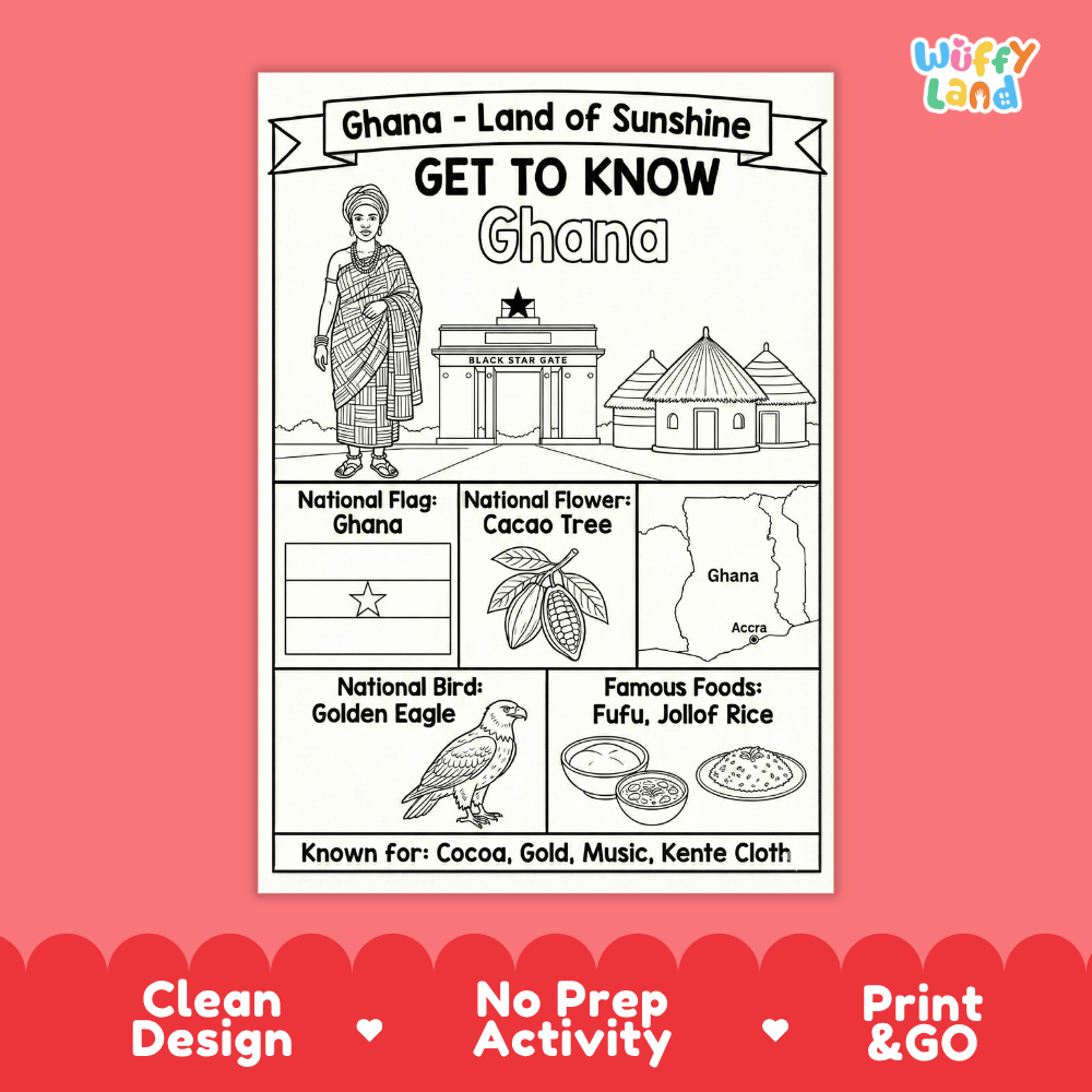 Ghana Geography Coloring Poster | Country Study Research Worksheet Activity