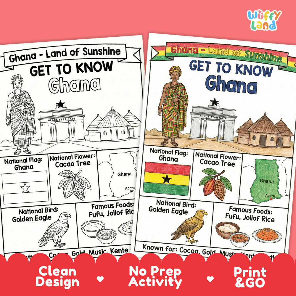 Ghana Geography Coloring Poster | Country Study Research Worksheet Activity