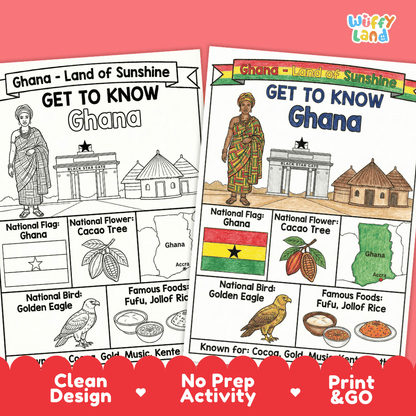 Ghana Geography Coloring Poster | Country Study Research Worksheet Activity