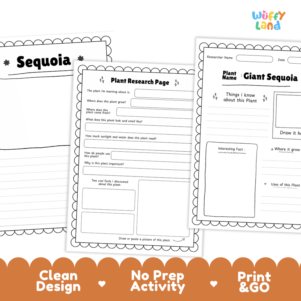 Giant Sequoia Plant Research Page and Worksheets Print and Go Activity