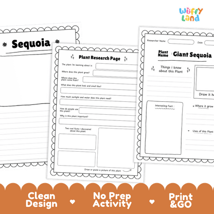 Giant Sequoia Plant Research Page and Worksheets Print and Go Activity