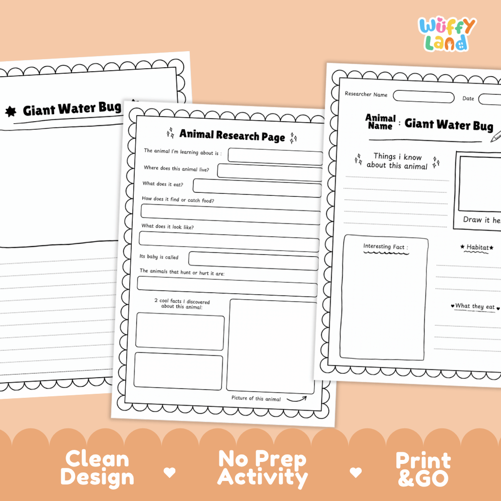 Giant Water Bug Animal Research Page Worksheets