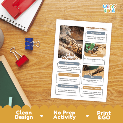 Gila Monster Animal Research Page Worksheets
