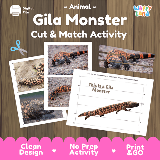 Gila Monster Cut and Match Activity Worksheets | Animal Puzzle Printables