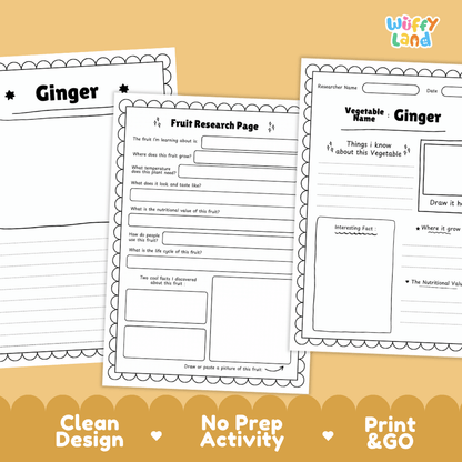 Ginger Vegetable Research Page Worksheets