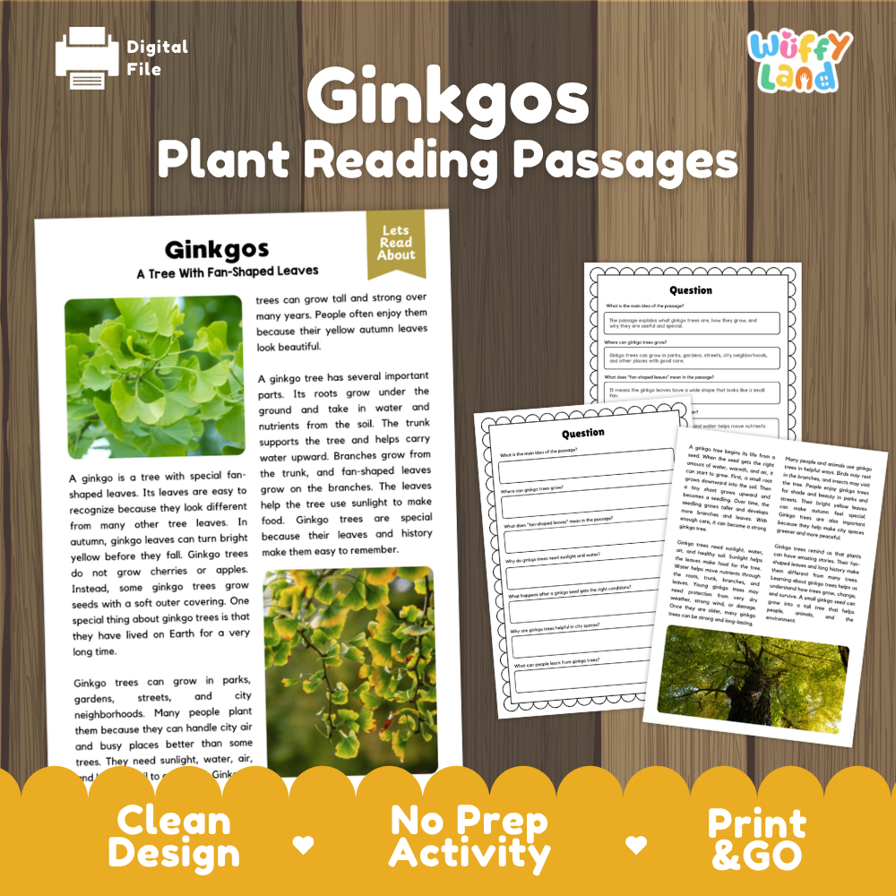 Ginkgo Tree Plant Reading Passages Worksheets and Comprehension Activity