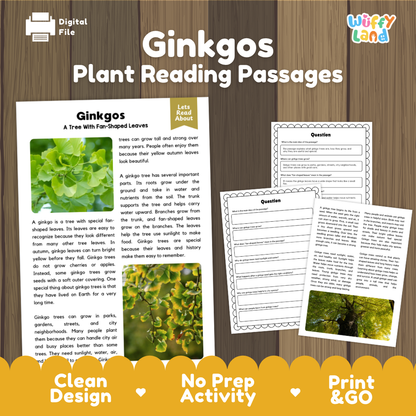 Ginkgo Tree Plant Reading Passages Worksheets and Comprehension Activity