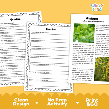 Ginkgo Tree Plant Reading Passages Worksheets and Comprehension Activity