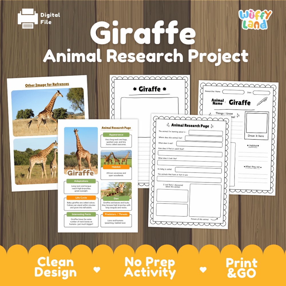 Giraffe Animal Research Project | Informational Writing & Science Worksheets