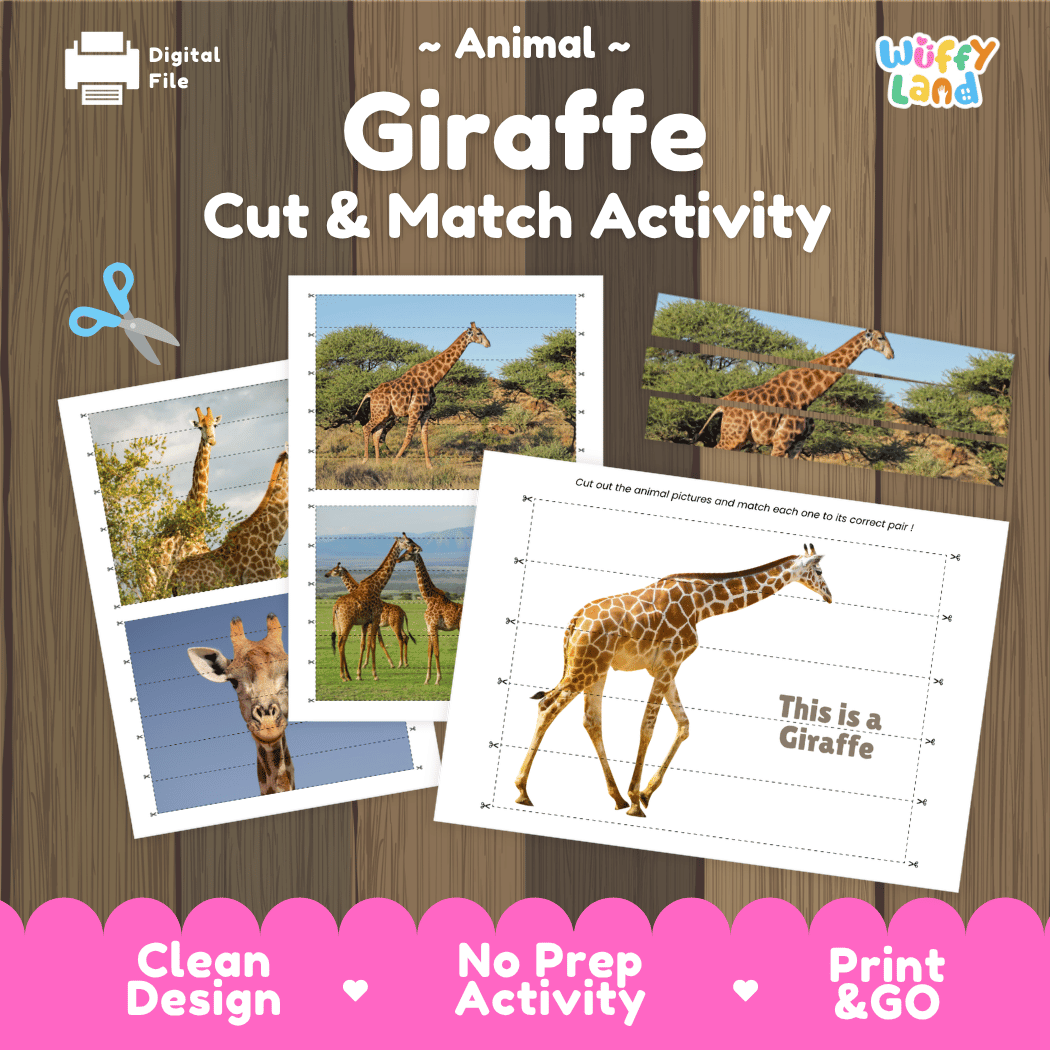 Giraffe Cut and Match Activity Worksheets | Safari Animal Puzzle Printables