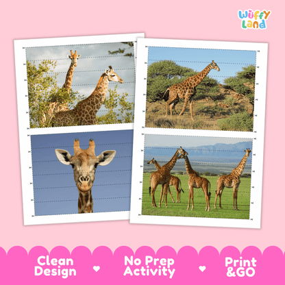 Giraffe Cut and Match Activity Worksheets | Safari Animal Puzzle Printables