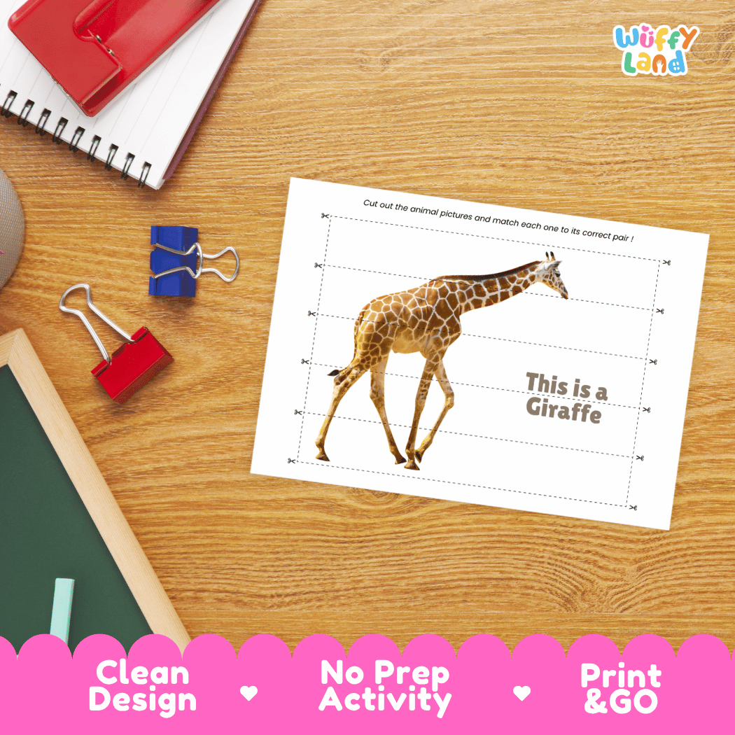 Giraffe Cut and Match Activity Worksheets | Safari Animal Puzzle Printables