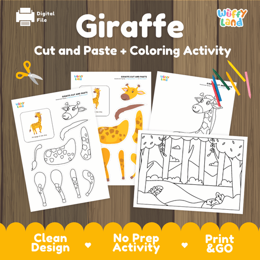 Giraffe Cut and Paste Craft and Coloring Activity Worksheets
