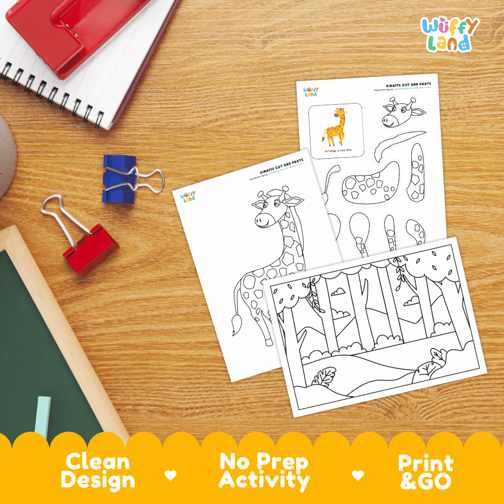 Giraffe Cut and Paste Craft and Coloring Activity Worksheets