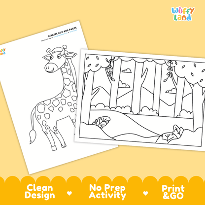 Giraffe Cut and Paste Craft and Coloring Activity Worksheets