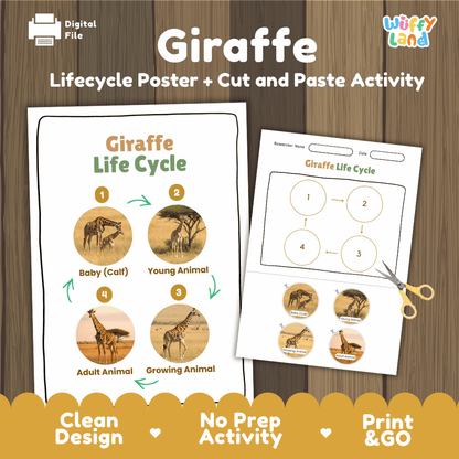 Giraffe Lifecycle Poster and Cut and Paste Activity Worksheets | Animal Science Printables