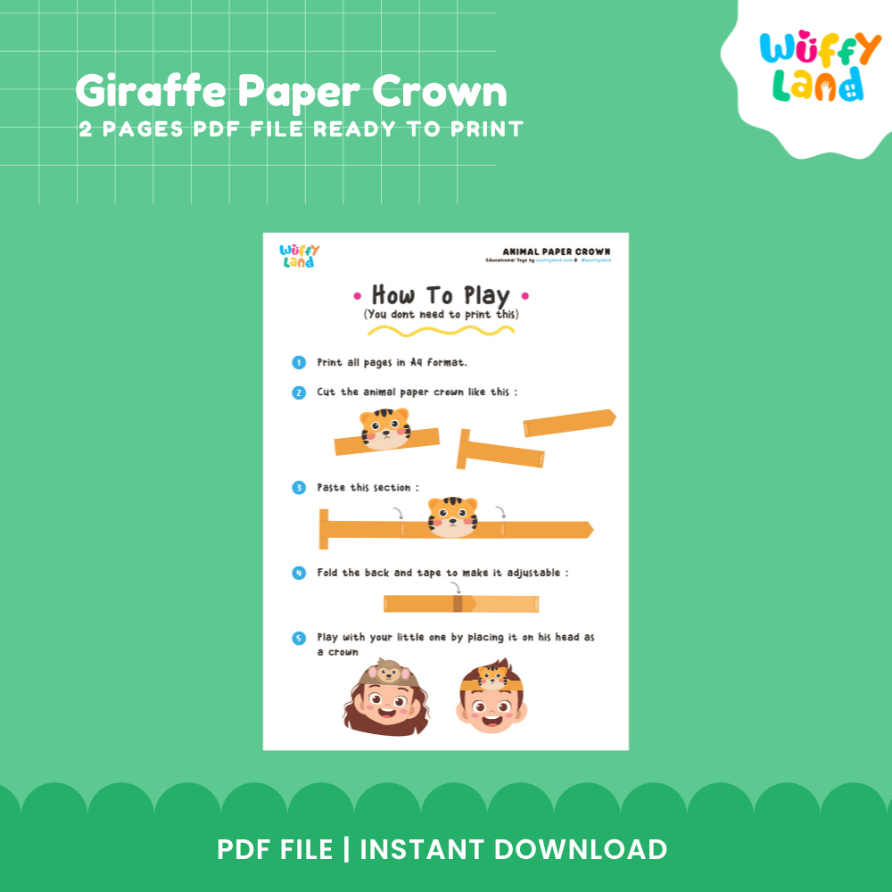 Giraffe Paper Crown Craft Printable Activity Worksheets