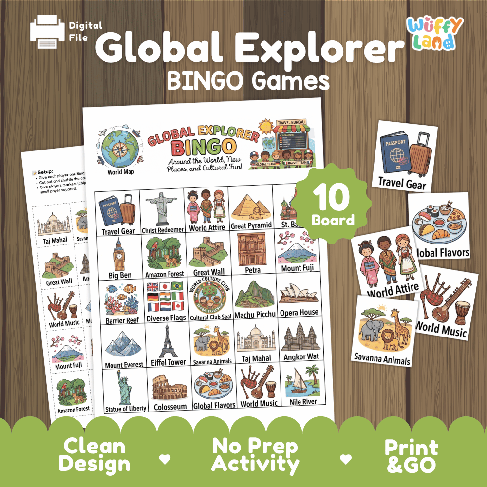 Global Explorer BINGO Games Printable World Geography Activity Cards