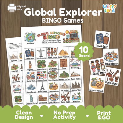 Global Explorer BINGO Games Printable World Geography Activity Cards