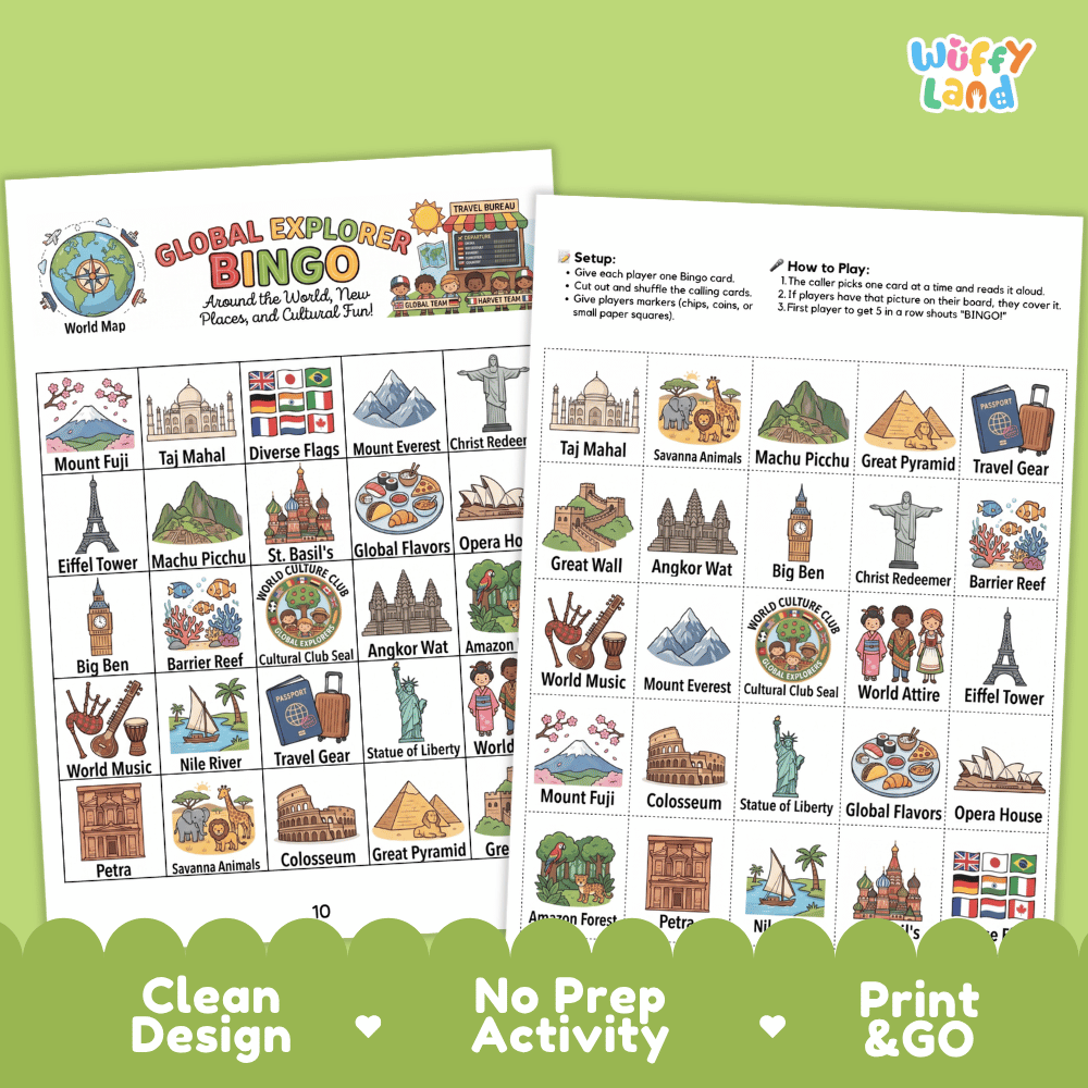 Global Explorer BINGO Games Printable World Geography Activity Cards