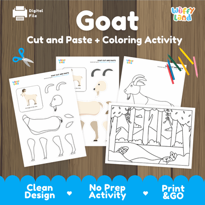Goat Cut and Paste and Coloring Activity Worksheets