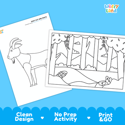 Goat Cut and Paste and Coloring Activity Worksheets