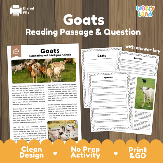 Goats Reading Passage and Comprehension Questions Worksheets