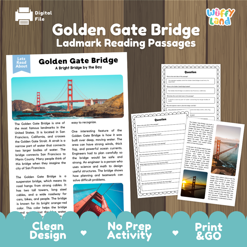 Golden Gate Bridge Landmark Reading Passage and Comprehension Questions