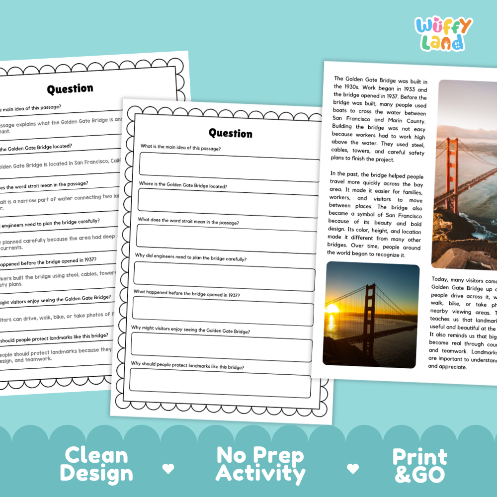 Golden Gate Bridge Landmark Reading Passage and Comprehension Questions