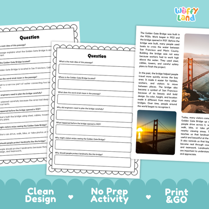 Golden Gate Bridge Landmark Reading Passage and Comprehension Questions