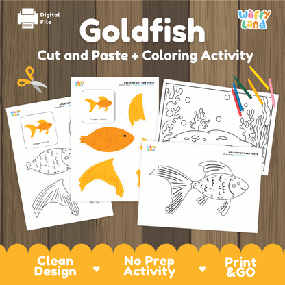 Goldfish Cut and Paste Craft and Coloring Activity Worksheets